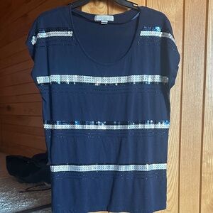 Laura Ashley Navy Sequin Stripe Tee